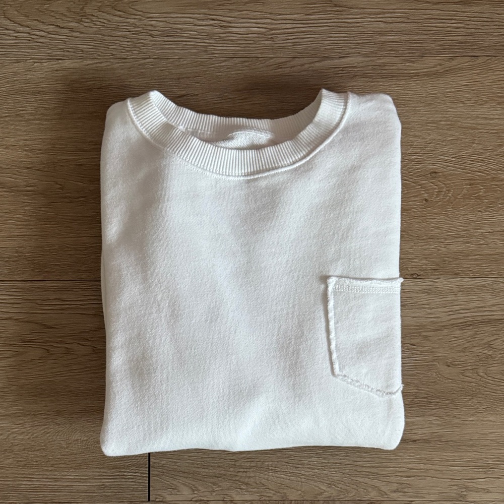 aerie White Crewneck Sweatshirt with Pocket